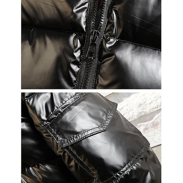 Herr Casual Huvtröja Full Zip Metallic Shiny Kort Dunjacka Silver M