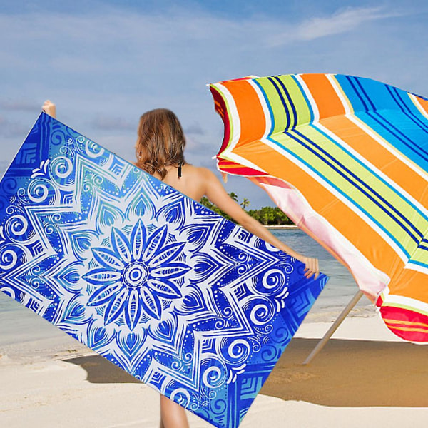 Strandhandduk överdimensionerad 75*150 cm Sandfria handdukar, Camping Sport Strandtillbehör, blå slipsfärg Blue Pattern