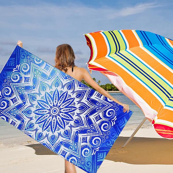 Strandhåndklæde Oversized 75*150cm Sandfrie Håndklæder, Camping Sports Strandtilbehør, blå Tie Dye Blue Pattern