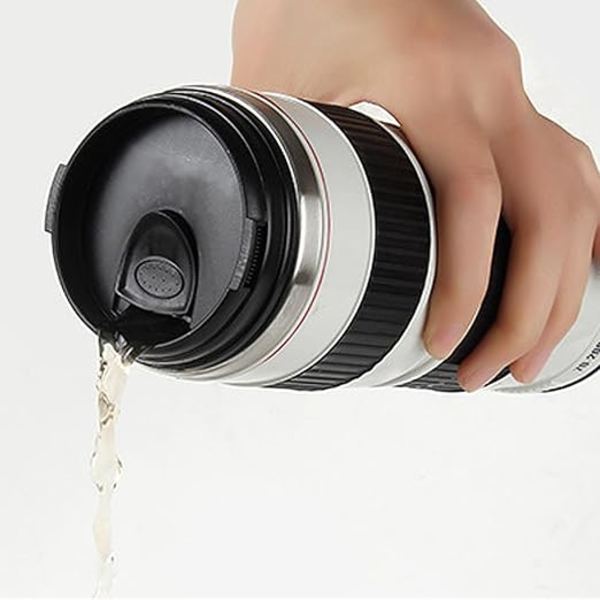 Kameralins kaffemugg 400 ml rostfritt stål reselins koppar  (vit)
