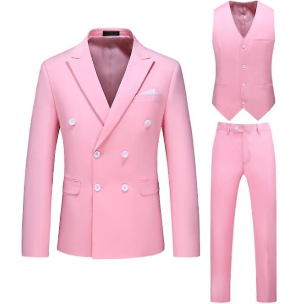 Herrkostymer 2 knappar Slim Fit 3 delar kostym pink XL