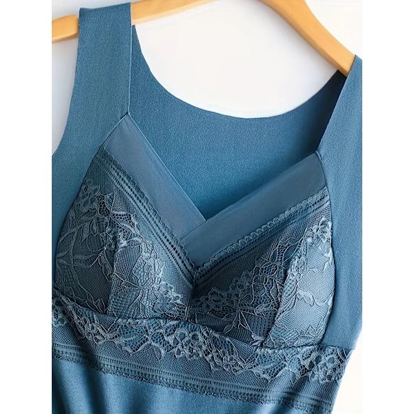 Spetsbroderad termisk underkläder, mjuk V-ringad ärmlös topp, damunderkläder & sovkläder Navy Blue XL