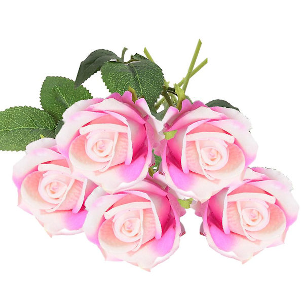 5 stk. Rosebukett Realistisk Falsk Rose Bryllup Familie Fest Dekorasjon Event Gave Deep powder