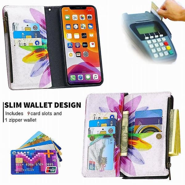 Kompatibel med iPhone 13 Wallet Case, Multifunktionel Læder Lynlås Pung Wallet Case style 4 iPhone13