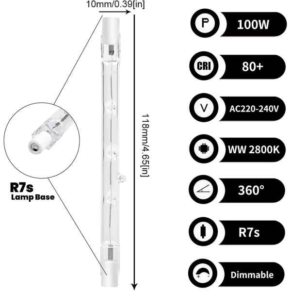 100w 118mm R7s Dimbar Halogen Penna Glödlampa Varmvit 2800k R7s Linjär 1500lm Spotlight Ac220-240v(5st)