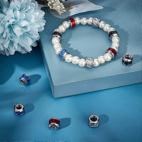 12 st 4 Färger Rostfritt Stål Kolonn Pärlor med Vävmönster 6mm Stort Hål Pärlor Metall Distans Pärlor för DIY Armband Halsband Smycken Tillverkning