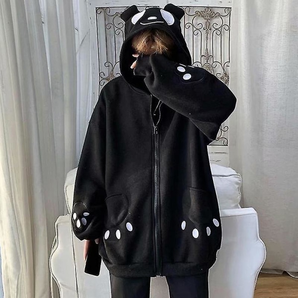 Panda Hættejakke Afslappet Par Outfit Til Mænd Kvinder Holdbar Til Vinter Efterår 2XL Black