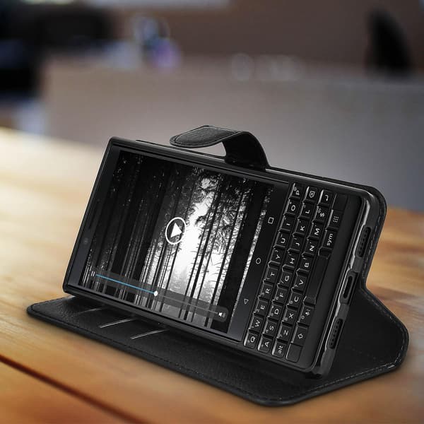 Flip wallet cover, imiteret læder folio etui til BlackBerry KEY2 - Sort