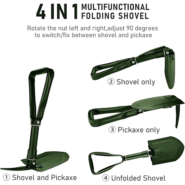 58cm Sammenleggbar Spade, karbonstål Multifunksjonsspade (grønn)