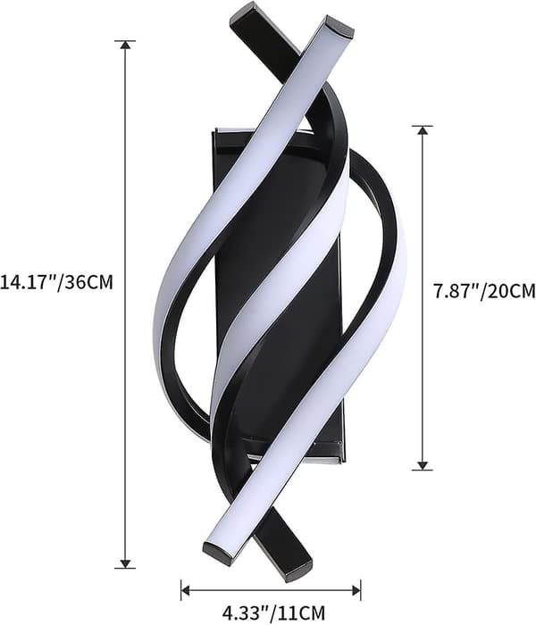 LED Indendørs Væglampe, moderne 16w buet design, 6000k 2000 Lumen Sort