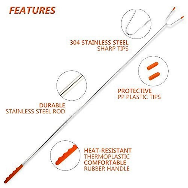 6 stk. Teleskopiske Marshmallow-pinner Pølsepinne 28-114 cm Rustfritt Stål Gaffel Med Oppbevaringspose For Sikker Bål
