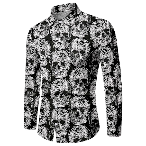 Herr Jul Halloween Långärmad Knapp Ned Skjorta Casual Slim Fit Klänningskjortor Q4 M