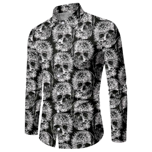 Herre Jul Halloween Langærmet Knap Ned Skjorte Casual Slim Fit Dress Skjorter Q4 3XL