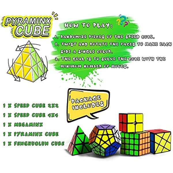 Speed Cube Sæt Puzzle Cube Magic Cube 2x2 4x4 Pyraminx Pyramide Megaminx Fenghuolun Puzzle Cube Legetøjsgave til Børn Voksne Pakke med 5