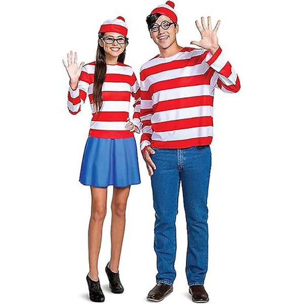 Wheres Waldo Halloween Costume Set, Halloween Cosplay Costume Party rekvisita Women M