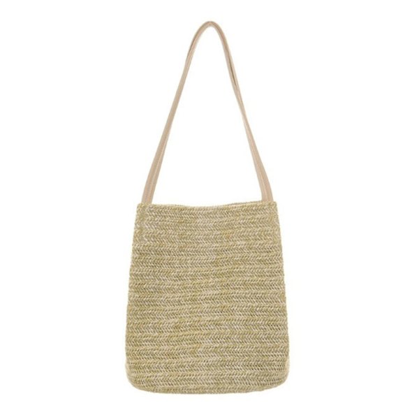 Damväska i enfärgad axelväska Casual vävd strandväska för pendling och semester Dark Beige