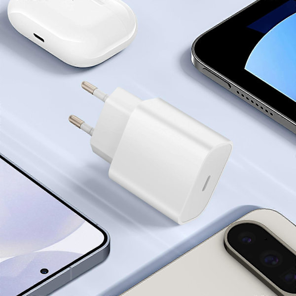Lader USB-C Power Delivery 20W Hurtiglading Kompakt Format, Hvit