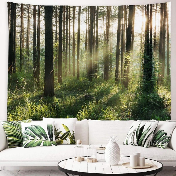 (150cmx200cm)solsken Skog Gobeläng Morgonsol genom träd Vägghängande Natur Landskap Polyester Väggkonst Heminredning för sovrum Vardagsrum