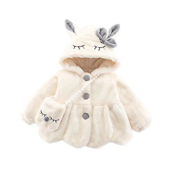 Piger Varm Vinterfrakke Hætte Faux Pels Fleece Jakke Til Småbørn Baby White 110