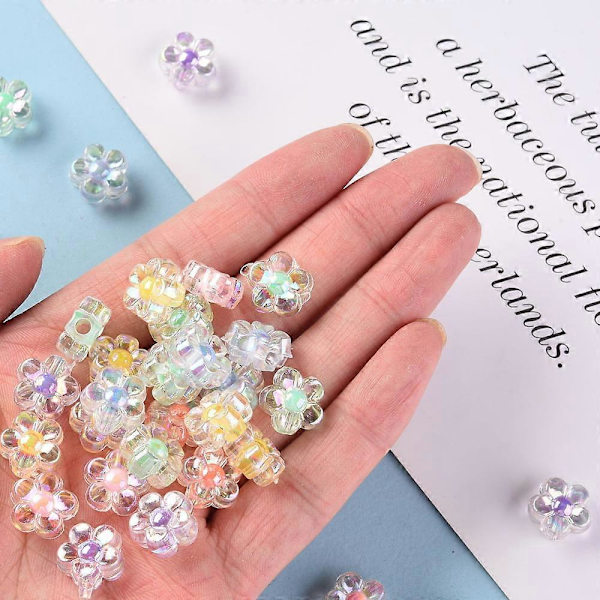 50 kpl Läpinäkyviä akryylihelmiä, helmi helmessä AB-väri Kukka Sekaväri 12x12,5x6mm Reikä: 2,5mm