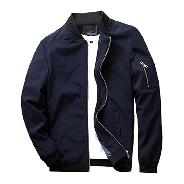 Flight Bomber Jacket Fashion Casual Zipper Closure Trendy Jackets Coat Men 5XL Blue