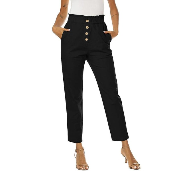 Dame Rynket Høy Midje Casual Bukser Elastiske Bukser Black XL