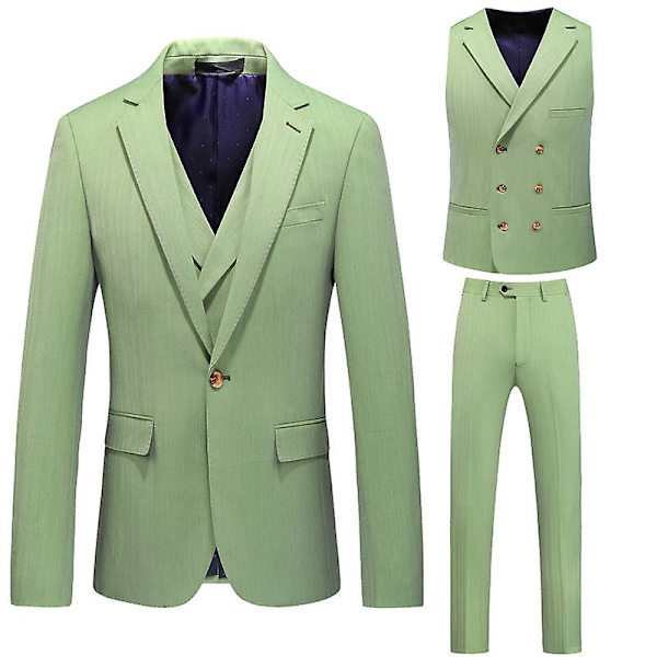 Herr 3-delars Slim Fit Kostym, En Knapp Blazer Väst Byxor Set M