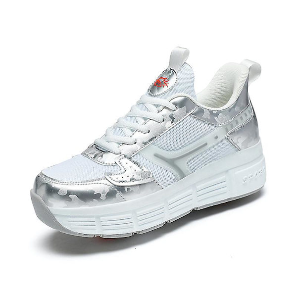 Pojkar Flickor Sneakers Dubbelhjuliga Skor Led Ljussko 3F908 Silver EU 31