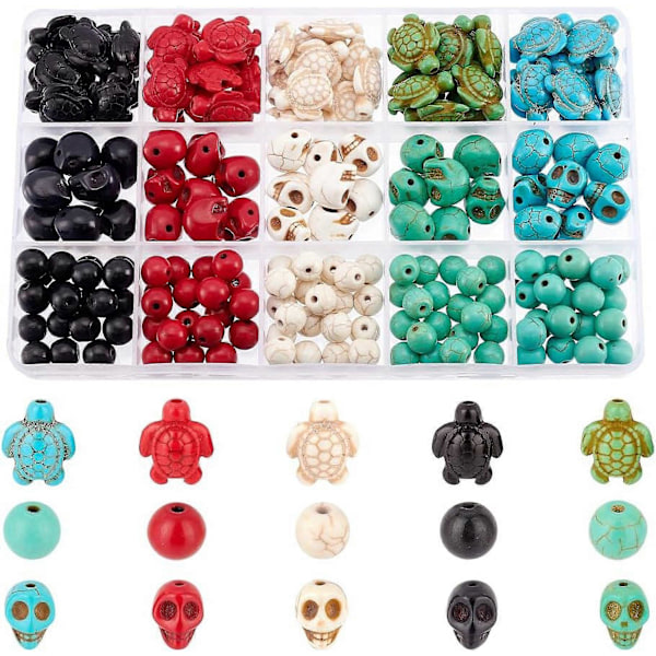 190 st Pärlor med Skalle, inklusive 50 st Sköldpadds Pärlor, 100 st Runda Pärlor i Syntetisk Turkos för Halloween DIY Smyckestillverkning