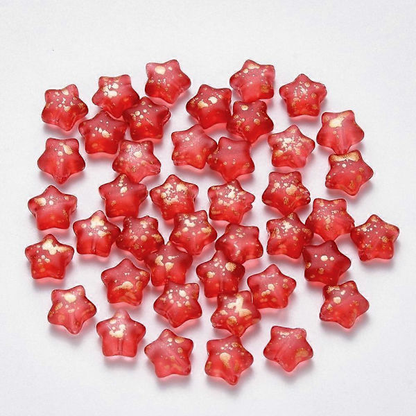 Spraymaalatut lasihelmet, tähti, punainen, 8x8,5x4mm, reikä: 1mm