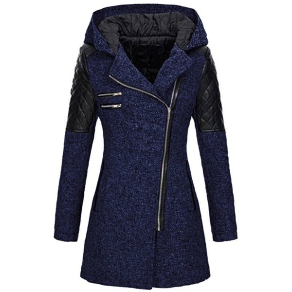 Dame Skrå Glidelås Slim Fit Hettejakker Stilig Varm Vinter Trenchcoat S Navy Blue