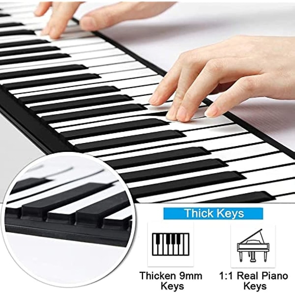 Bärbar silikonpiano 61 tangenter  Hopfällbart digitalt elektroniskt rullpiano Musiktangentbord Piano för barn vuxna hem