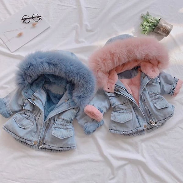 Lasten Denim Hupullinen Takki Lämmin Pitkähihainen Paksu Talvi Ulkoiluun 110cm B