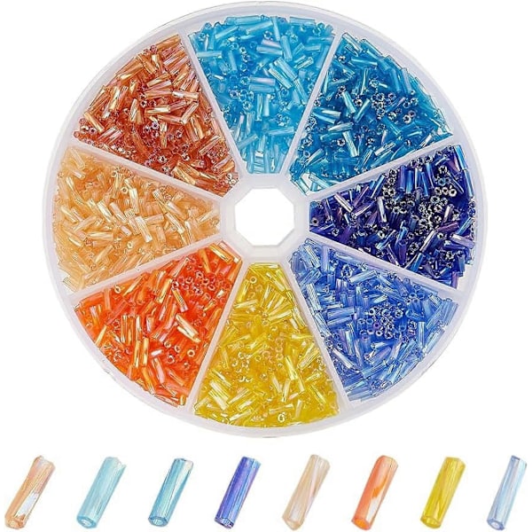 2280 st 8 Färger Twist Bugle Pärlor 6x2mm Långa Rörpärlor Glasfröpärlor Lösa Distanspärlor med 0,8mm Hål för DIY Armband Halsband Smycken DIY Cr