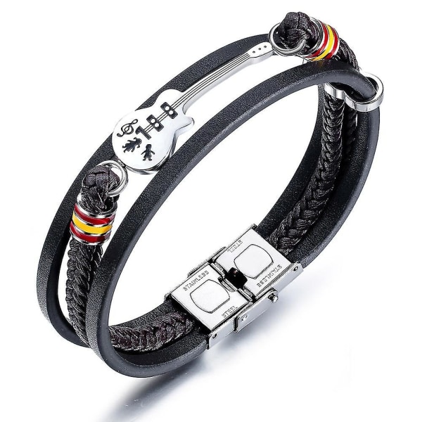Herr Gitarr Armband Läder Flätad Rep Flerskikts Armband Punk Smycken Gåvor