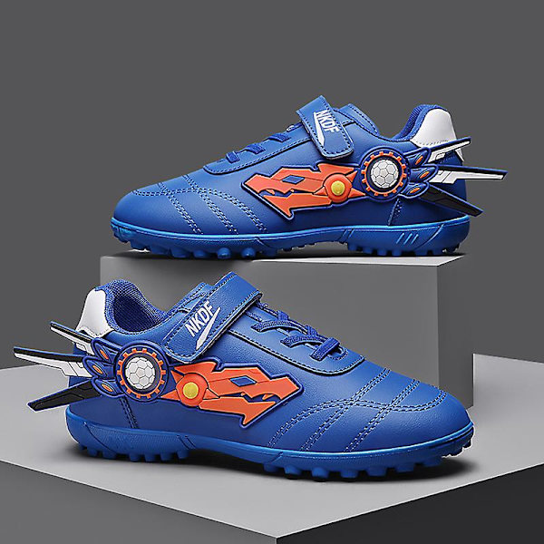 Pojkar Flickor Fotbollsskor Halkfria Fotbollsskor Dobbar Gräs Fotbollssneakers  y210 Blue EU 32