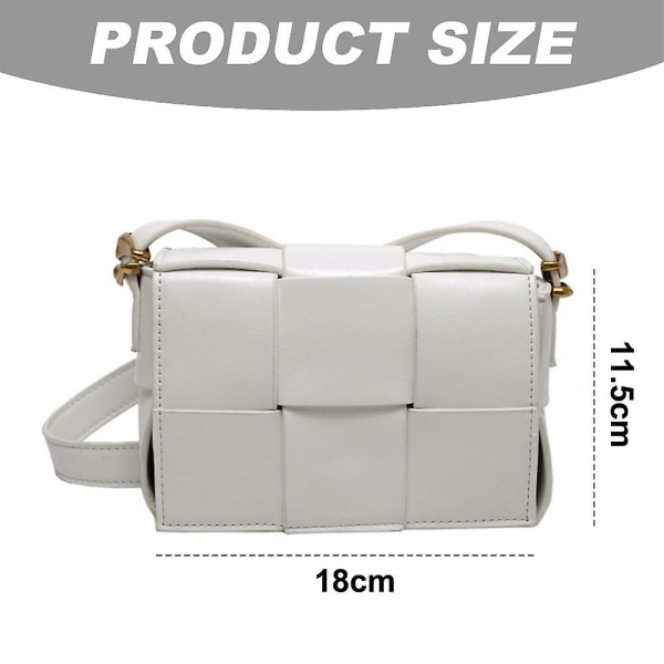 Damer vävd vadderad box messenger väska, PU läder axelväska mode handväska damer clutch väska. white