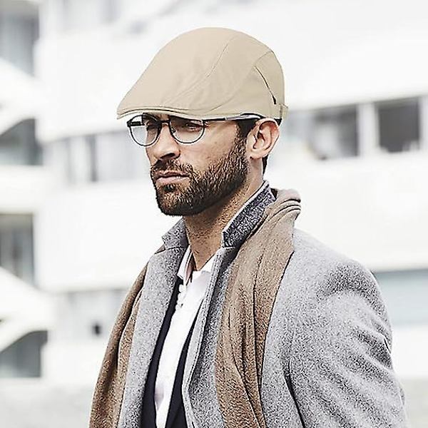 2-pack Newsboy Khaki/beige hattar för män Flat Cap Bomull Justerbar Andningsbar Irländsk Cabbie Ivy Körning Gatsby Jakt Hatt