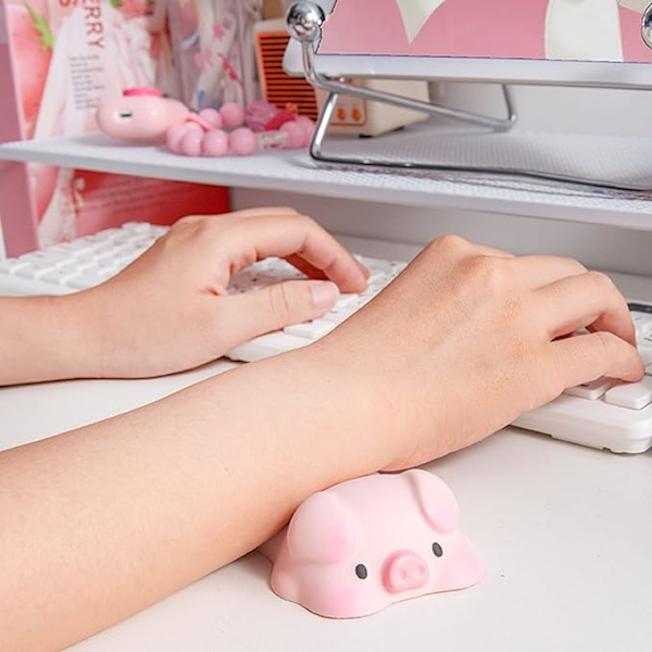 Handledsstöd för mus 4,9 x 2,5" liten PU tecknad djur trötthetslindring mus ergonomisk handledsstöd matta för laptop tangentbord (rosa pink)