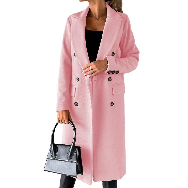Varm vinterkåpe for kvinner med dobbelknepping og stikklommer for kvinners vinterantrekk XL Pink