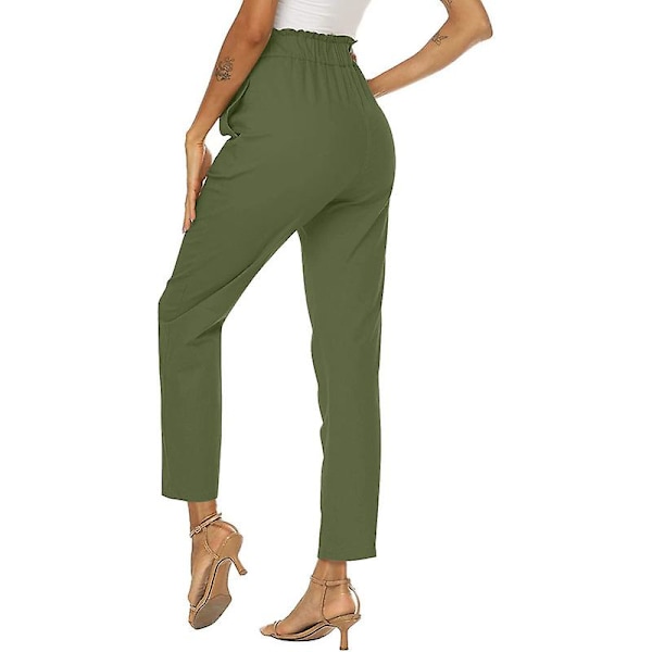 Kvinnor Volang Hög Midja Casual Byxor Elastisk Midja Byxor Green M