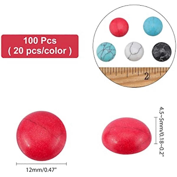 100 st Cracked Stone Cabochon 12mm Flatback Ädelstenar Pärlor Blandade Färger Syntetisk Turkos Cabochons för Smyckestillverkning