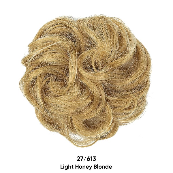 Hårstycke med resårband, stort bulle-hårstycke Blont lockigt hår Scrunchie med hår Uppsatt hårförlängning Smutsiga bulle-hårstycken för kvinnor flickor blonde2