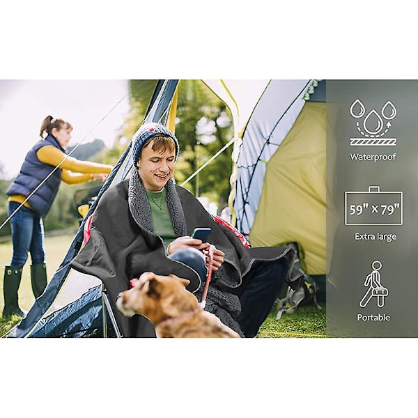 Varmt, transportabelt, foldbart campingtæppe, udendørs vandtæt stadiontæppe Black 130*150cm