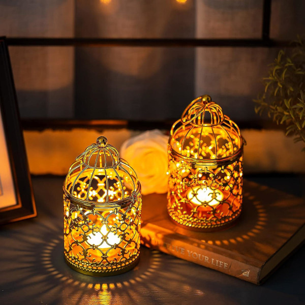 Små värmeljus hängande fågelburar i metall, 6 st guld värmeljusstakar Vintage ljusstake Dekorativt bordscenter för Weddi Gold 1