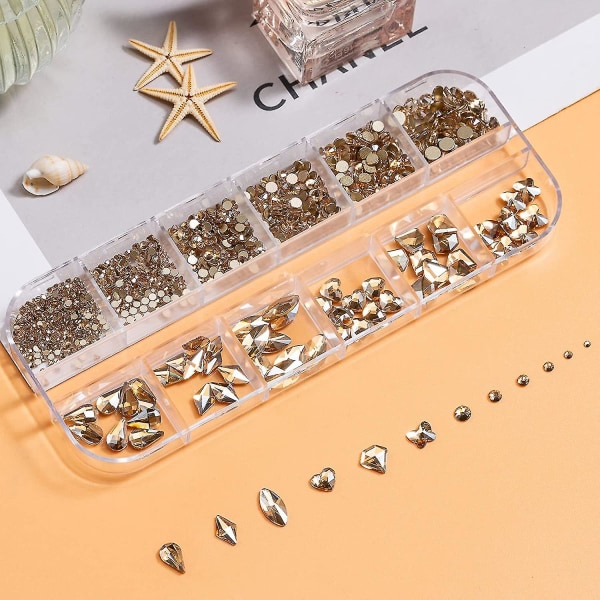 Neglekunst Rhinestones, Multi Former Glass Crystal Ab Rhinestones, 3d Flatback Krystall Diamanter Negle Juveler For Neglekunst Håndverk (champagne Gull)