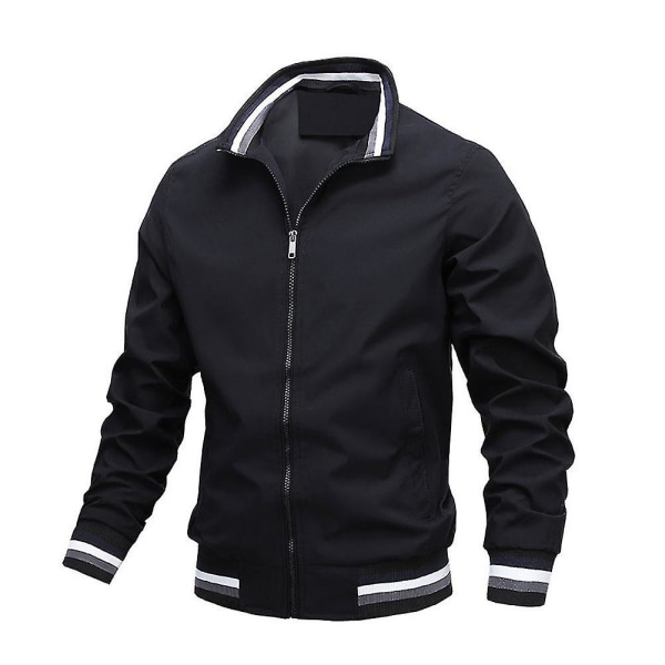 Chad Varsity Bomber -takki miesten rento takki vetoketjulla, kevyt urheilutakki XL Black