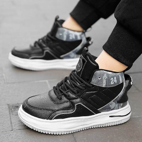 Barn Sneakers Hög-Top Sneakers Löparskor Platta Skor För Pojkar Fr887 BlackWhite EU 34