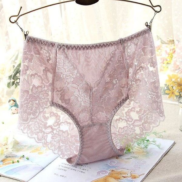 Dam sexiga mesh trosor hög midja sömlösa spets underkläder kalsonger transparent siden kvinnor bomullshälsa trosor underkläder xxxl Pink L&1pc