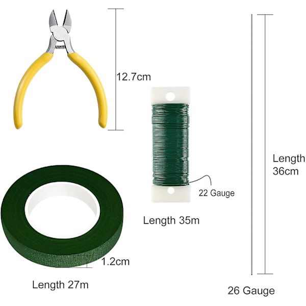 Blomsterarrangemang Kit Blomstertejp 22 Guage Blomsterstjälkstråd 26 Gauge Grön Blomstertråd För Bukett Krans Tillverkning Tillbehör